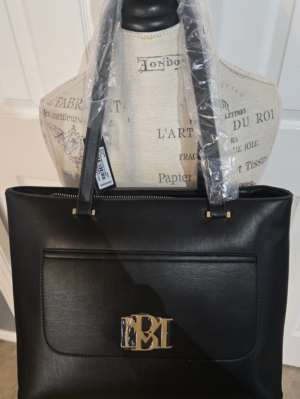 Badgley Mischka Black Tote with Gold Logo Accent